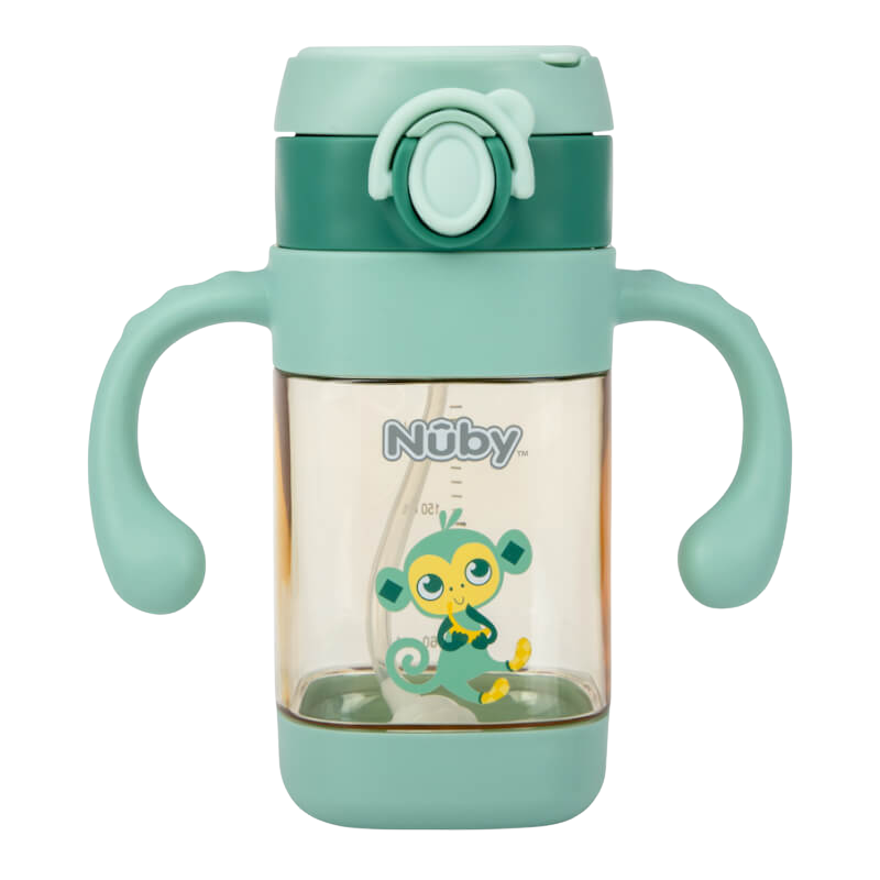 Nuby PPSU 防漏翻蓋杯，附把手和加重吸管