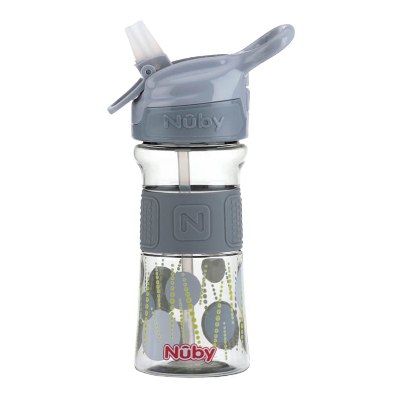 Nuby Soft Spout On the Go Sports Bottle with Push Button 360ml - Grey