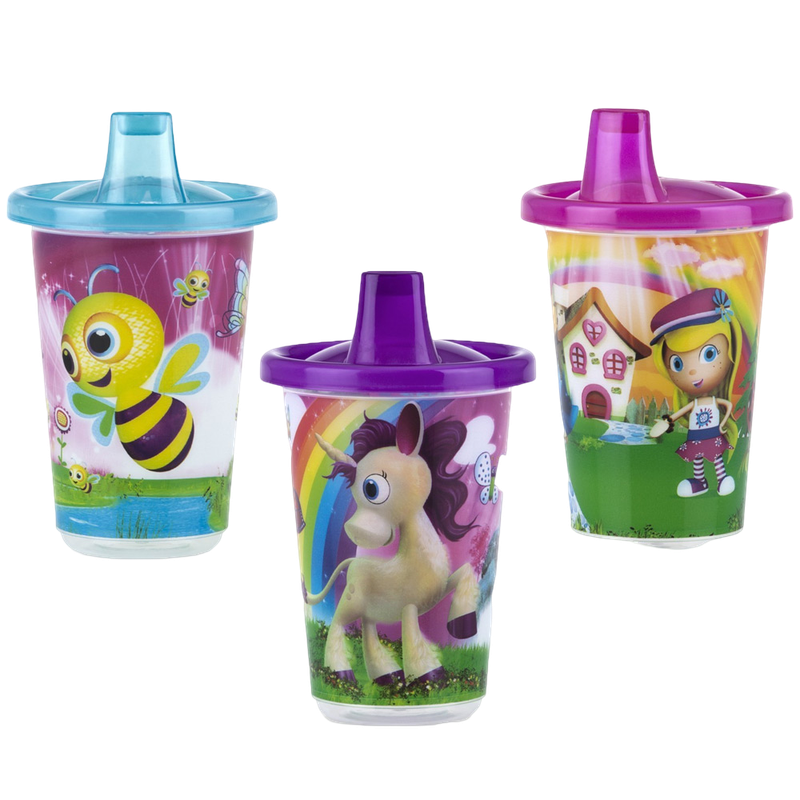 Nuby Wash or Toss Spout Cups with Lids (300ml x 3) - Girl