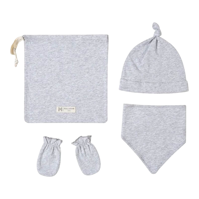 Malabar Baby Organic Cotton Bandana Bib, Mitten, Hat Set - Erawan