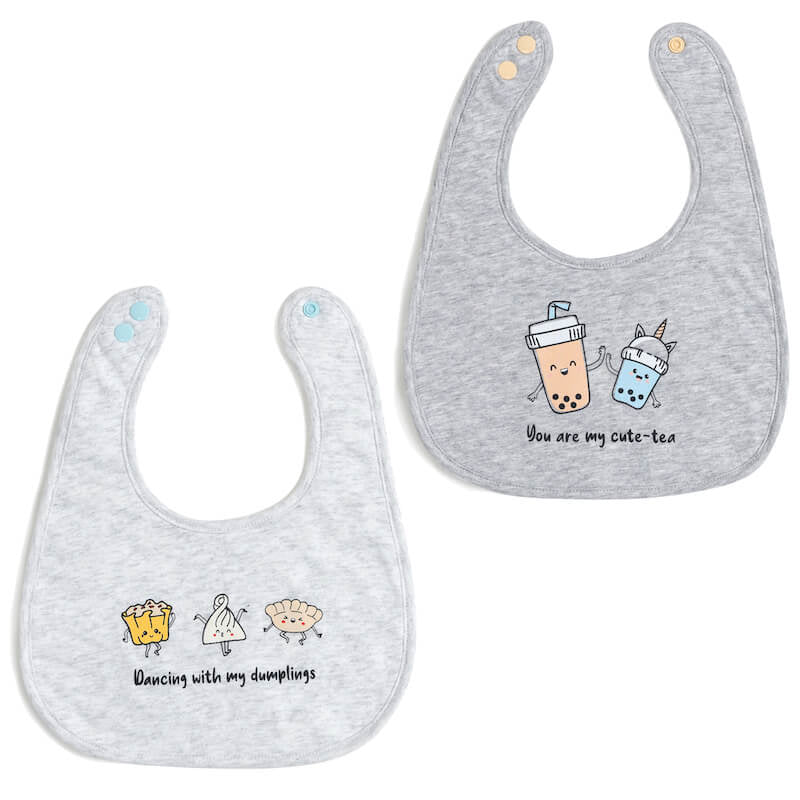 Cotton Pigs Organic Reversible Bib Set - Dumpling/Bubble Tea