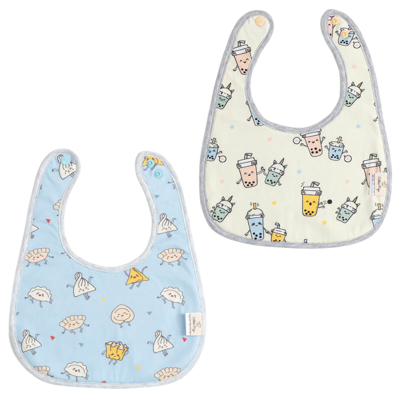 Cotton Pigs Organic Reversible Bib Set - Dumpling/Bubble Tea