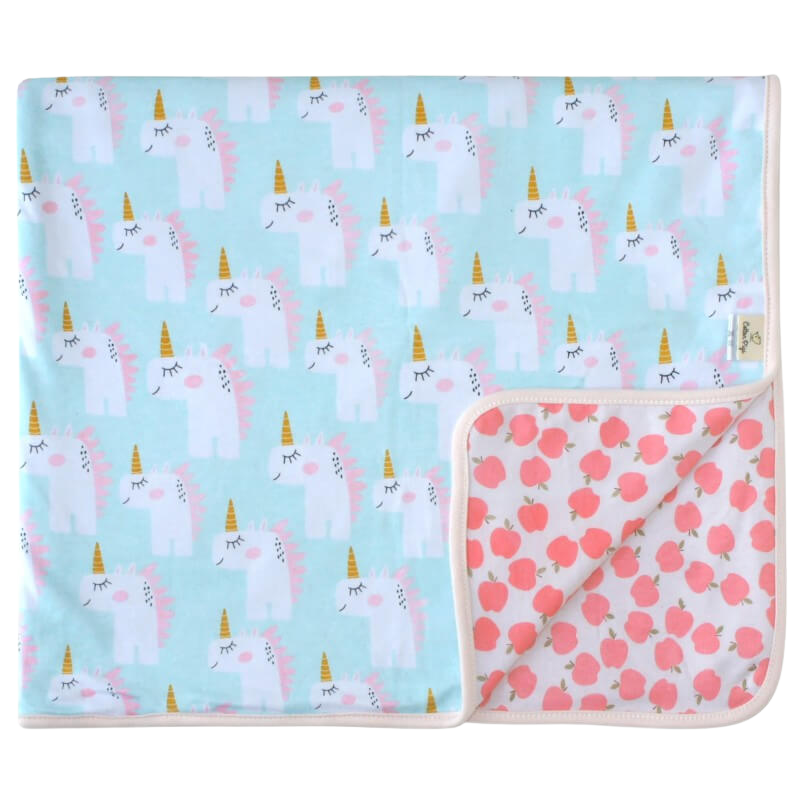 Cotton Pigs有機雙面毯 80x100cm - 獨角獸和蘋果