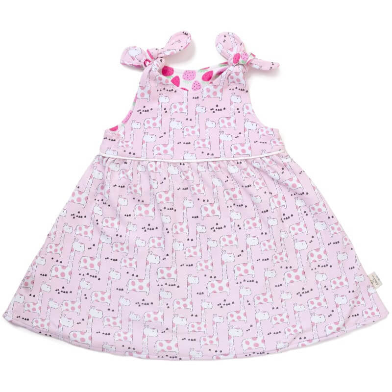 Cotton Pigs Organic Reversible Dress - Giraffes & Strawberries