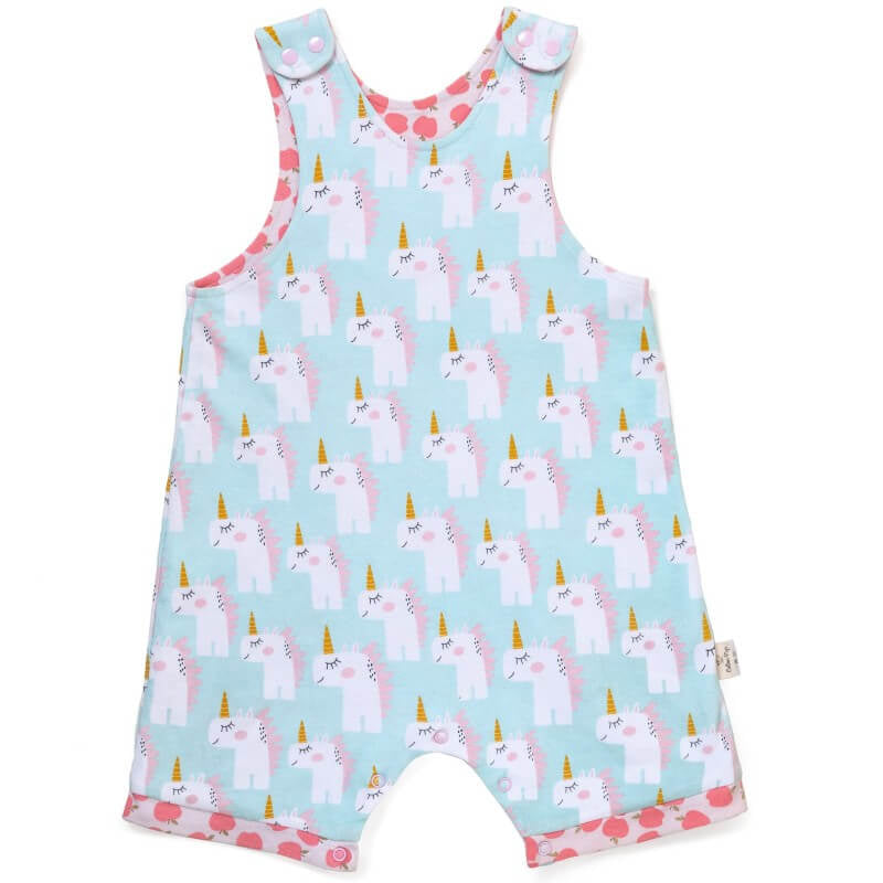 Cotton Pigs Organic Reversible Romper - Unicorns & Apples