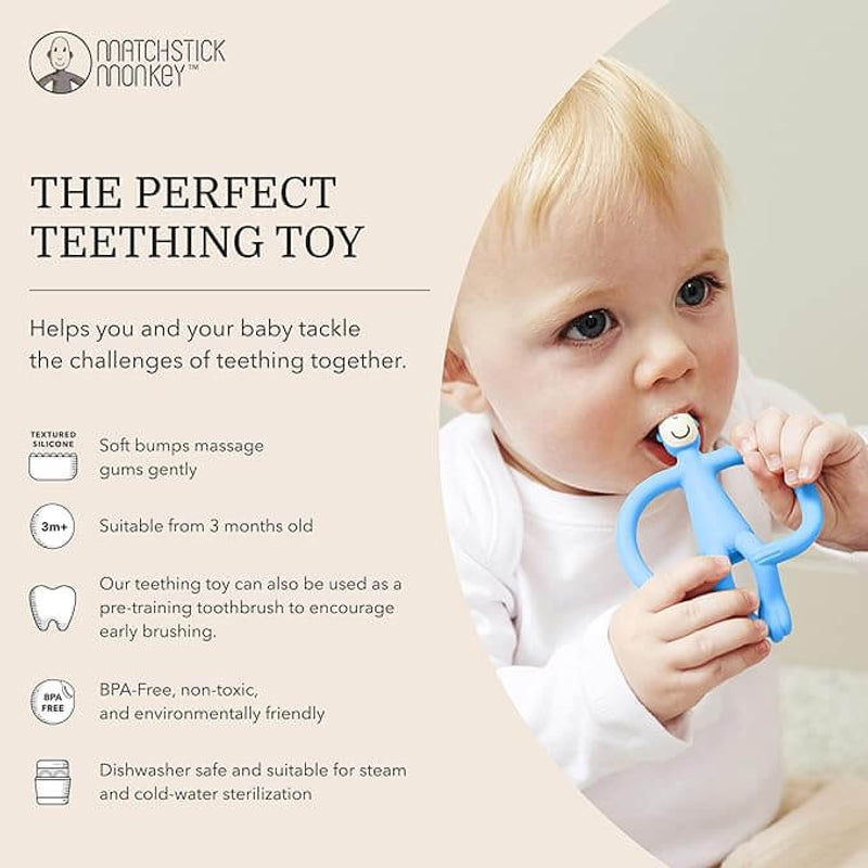 Matchstick Monkey Original Teething Toy & Gel Applicator - Light Blue