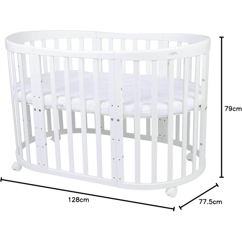 Waldin Oval Baby 7-in-1 Side Bed, Cot, Bed & Playpen (with Mattress)