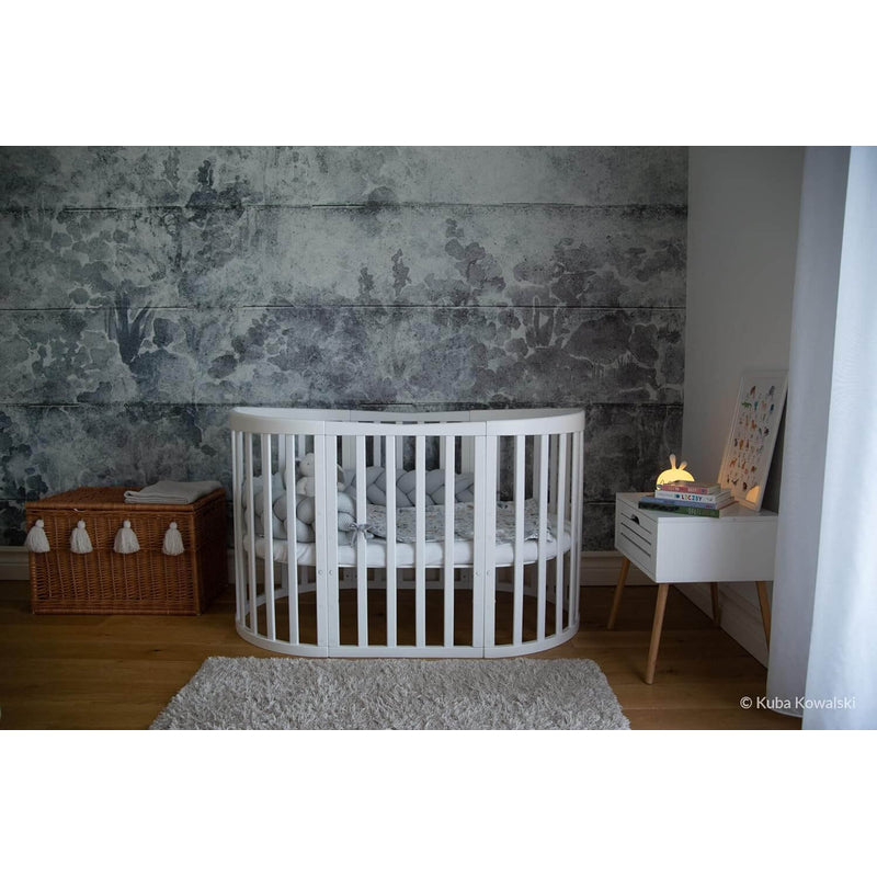 Waldin Oval Baby 7-in-1 Side Bed, Cot, Bed & Playpen (with Mattress)