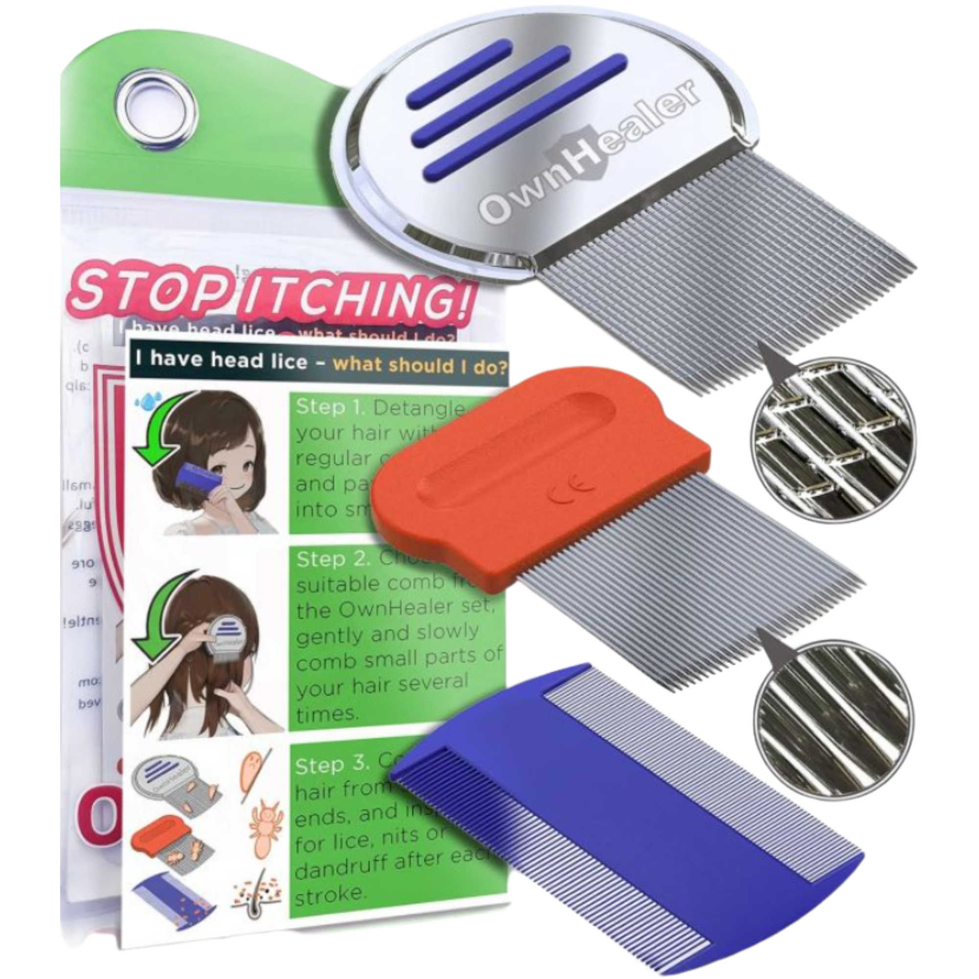 OWNHEALER Professional Lice Comb Kit