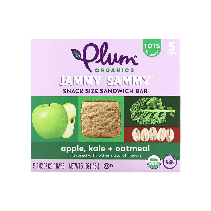 Plum Organics Jammy Sammy Snack Size Sandwich Bar 15 Months and Up Apple Kale + Oatmeal 5 Bars 1.02 oz (29 g) Each