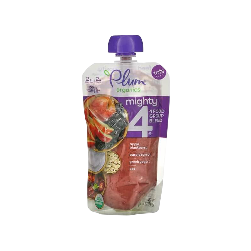 Plum Organics 強效四合一混合裝幼兒蘋果黑莓紫胡蘿蔔希臘優格燕麥 4 盎司 (113 克)