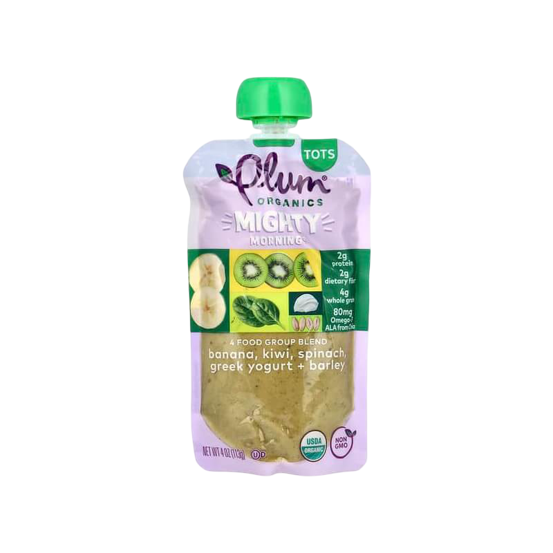 Plum Organics Mighty Morning 4 Food Group Blend Tots Banana Kiwi Spinach Greek Yogurt + Barley 4 oz (113 g)