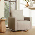 Babyletto Poe Channeled Swivel Glider - Performance Beach Eco-Weave with Dark Wood Base