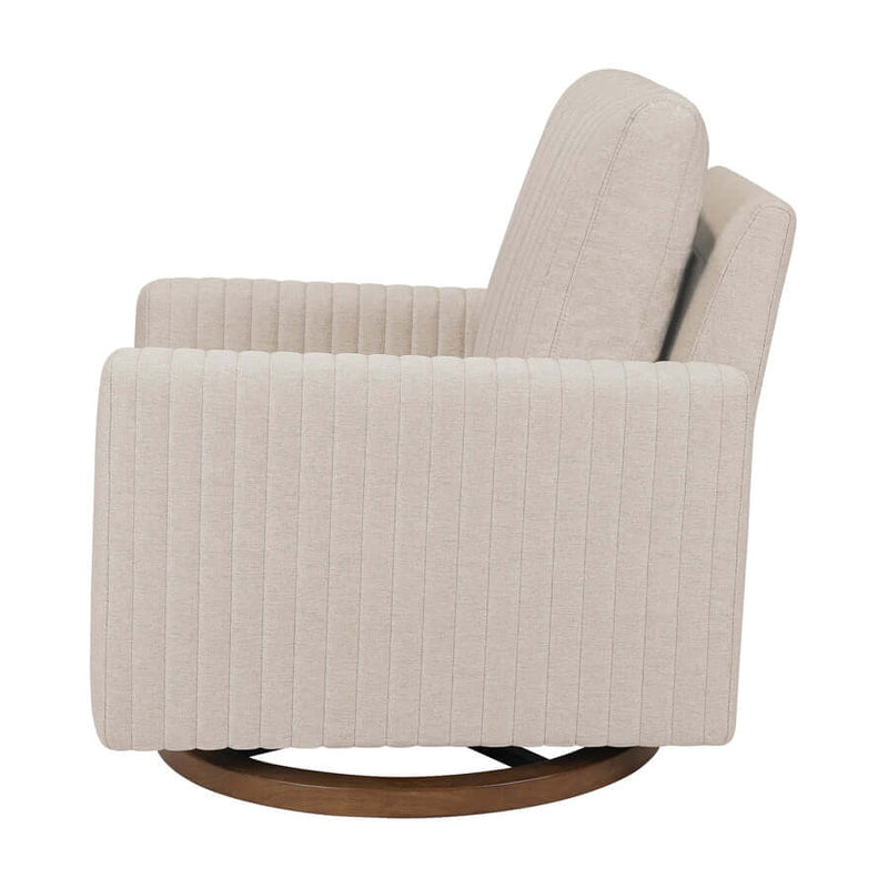 Babyletto Poe Channeled Swivel Glider - Performance Beach Eco-Weave with Dark Wood Base