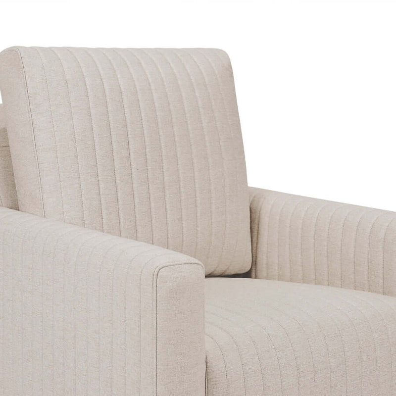 Babyletto Poe Channeled Swivel Glider - Performance Beach Eco-Weave with Dark Wood Base