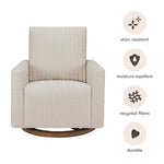 Babyletto Poe Channeled Swivel Glider - Performance Beach Eco-Weave with Dark Wood Base