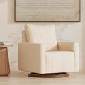 Babyletto Poe Channeled Swivel Glider - Performance Cream Eco-Weave with Dark Wood Base