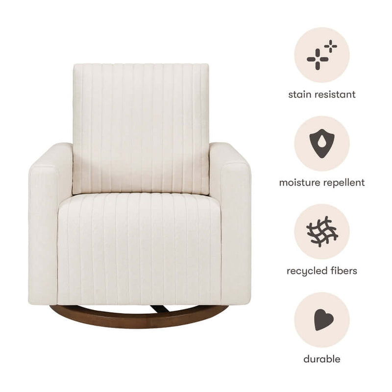 Babyletto Poe Channeled Swivel Glider - Performance Cream Eco-Weave with Dark Wood Base