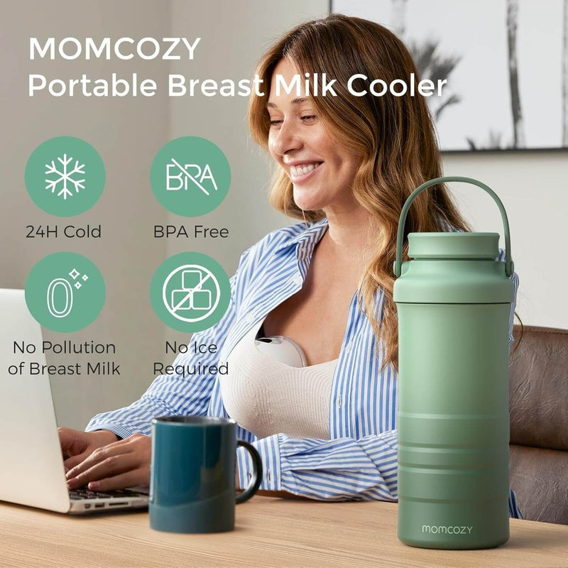 Momcozy 便攜式母乳冷卻器，戶外適用 - 綠色 - 22盎司