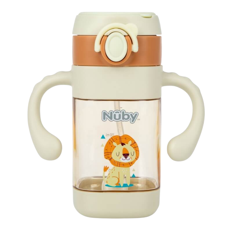 Nuby PPSU 防漏翻蓋杯，附把手和加重吸管