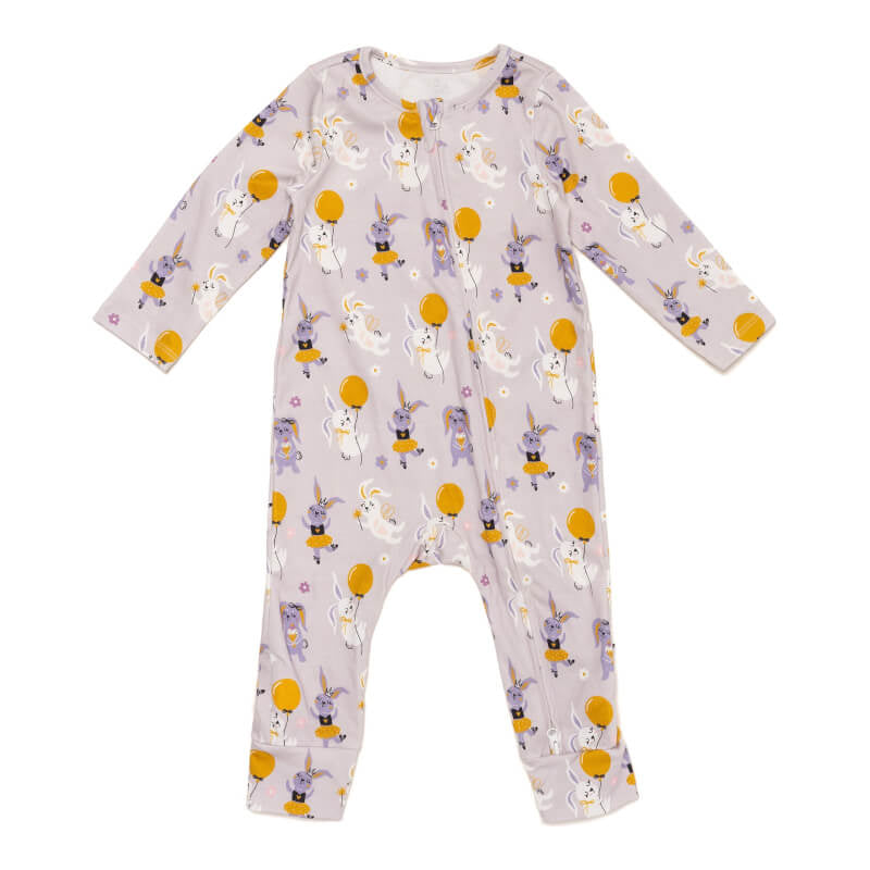 Cotton Pigs Purple Bunnies Organic Zip-Up Sleepsuit