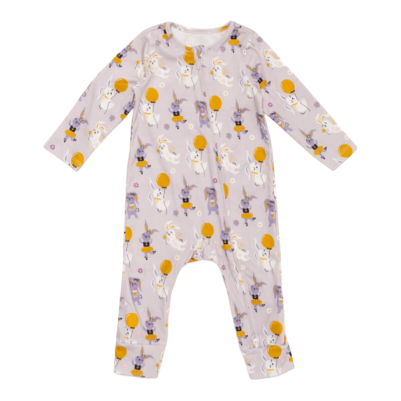 Cotton Pigs Purple Bunnies Organic Zip-Up Sleepsuit