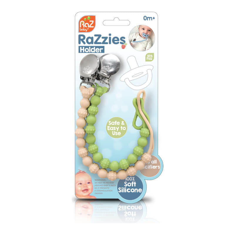 RaZbaby RaZzies Pacifier Holder - Green/Beige