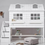 LIFETIME 兒童房半高小屋床 - 湖畔小屋 90x200cm - 白色