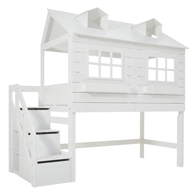 LIFETIME 兒童房半高小屋床 - 湖畔小屋 90x200cm - 白色