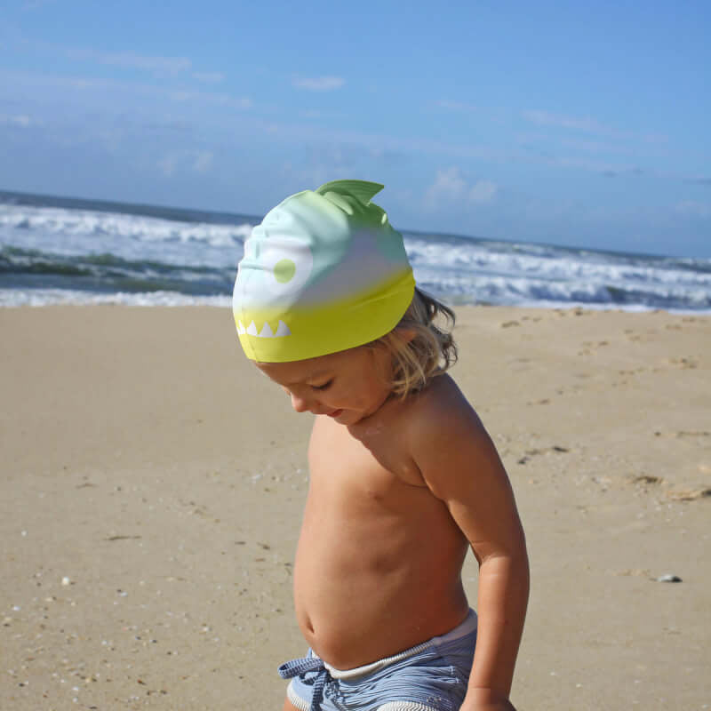 SUNNYLiFE Shaped Swimming Cap - Shark Tribe Khaki Ombre