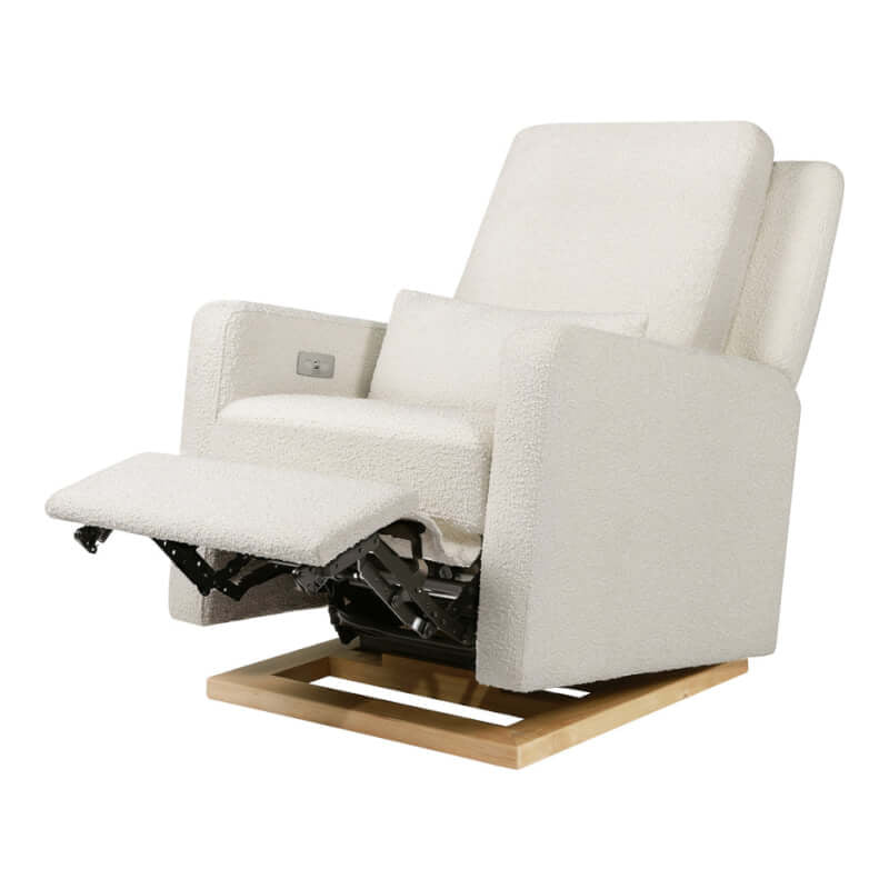 Babyletto Sigi Electronic Recliner & Glider w/ USB Port - Ivory Boucle with Light Wood Base