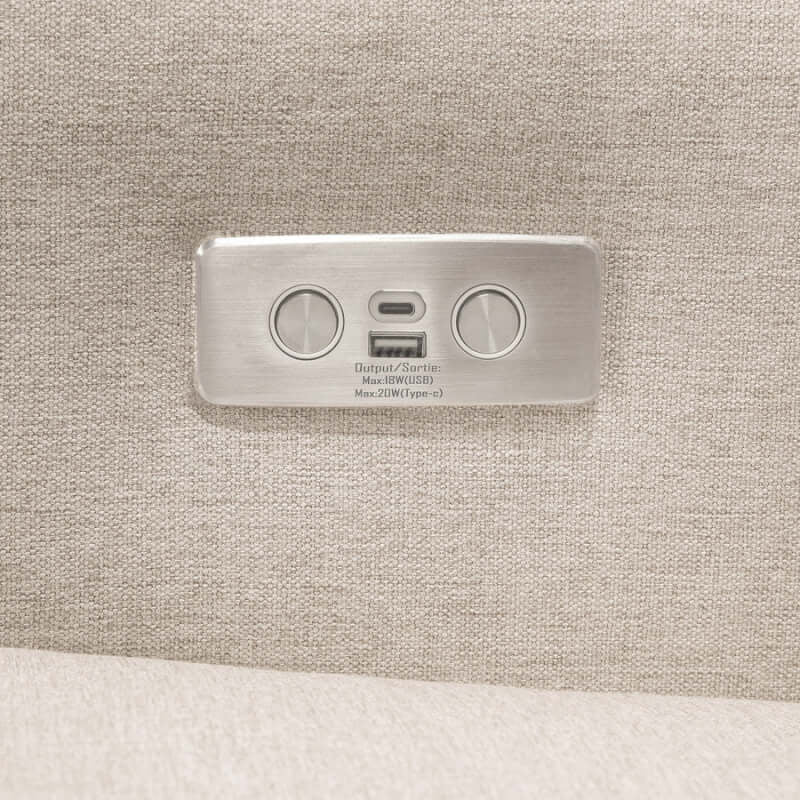 Babyletto Sigi 電動躺椅/搖椅，附 USB 連接埠 - Performance Beach 環保編織布料，淺色木質底座