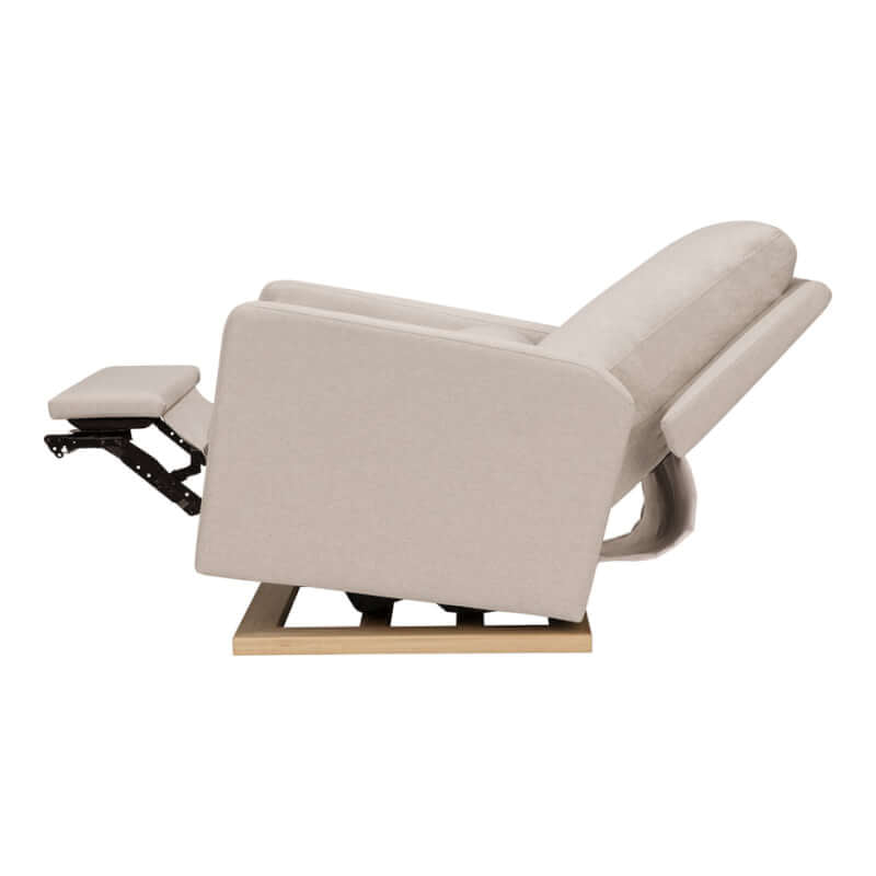 Babyletto Sigi Electronic Recliner & Glider w/ USB Port - Performance Beach Eco-Weave with Light Wood Base