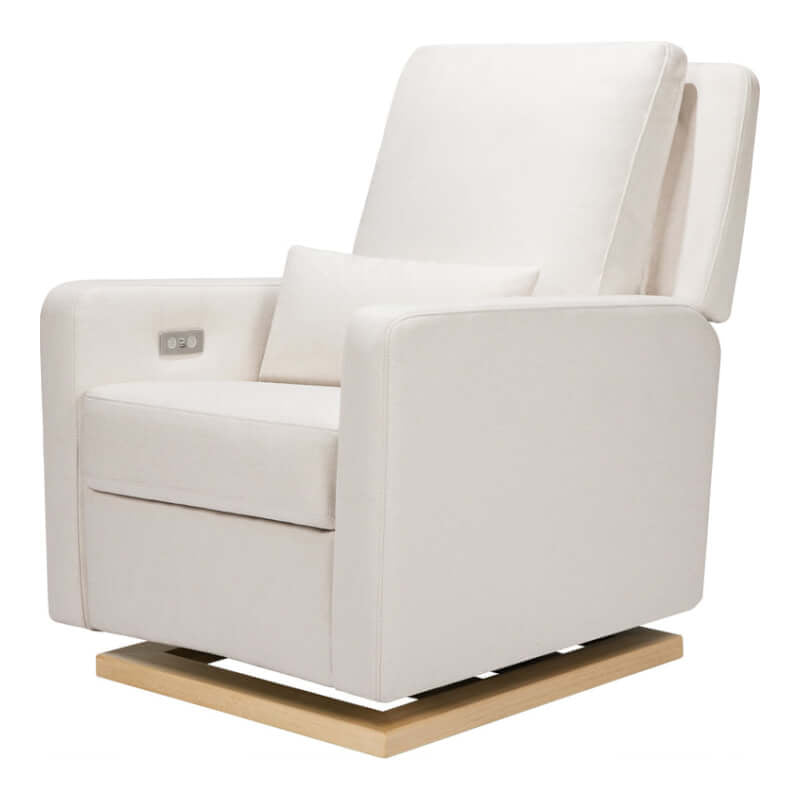 Babyletto Sigi Electronic Recliner & Glider w/ USB Port - Performance Cream Eco-Weave with Light Wood Base