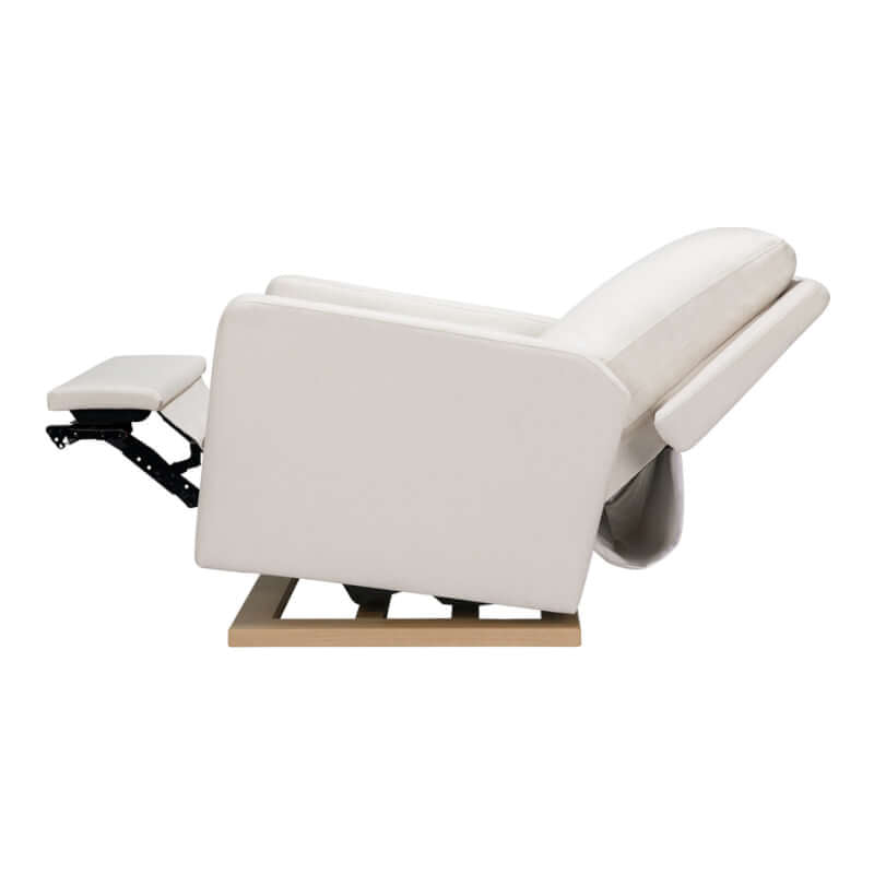 Babyletto Sigi Electronic Recliner & Glider w/ USB Port - Performance Cream Eco-Weave with Light Wood Base
