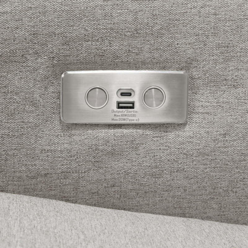 Babyletto Sigi 電動躺椅/搖椅，帶 USB 接口 - 高性能灰色環保編織面料，淺色木質底座