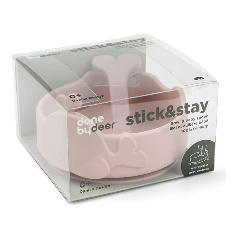 Done by Deer Silicone Stick&Stay Bowl & Baby Spoon - Wally - Powder