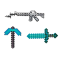 Pixel Art Toy Soft EVA Foam Toy - Diamond Blue Sword 60cm + Grey Machine Gun 62cm + Blue Pickaxe 45cm (3-Pack)