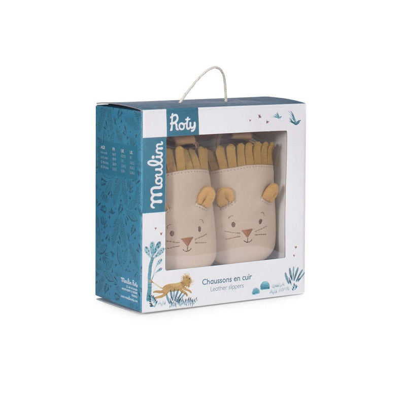 Moulin Roty Sous Mon Baobab Lion Leather Slippers
