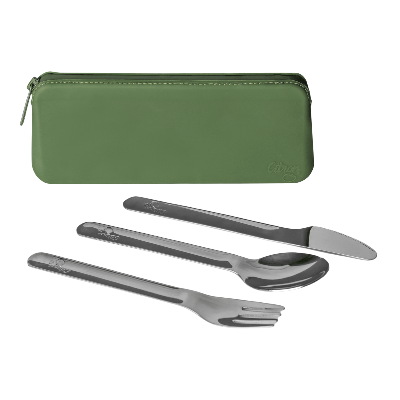 Citron Stainless Steel Cutlery with Pouch - Green