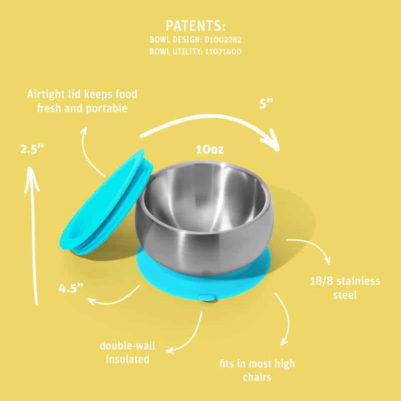 Avanchy Stainless Steel Suction Baby Bowl + Air-Tight Lid
