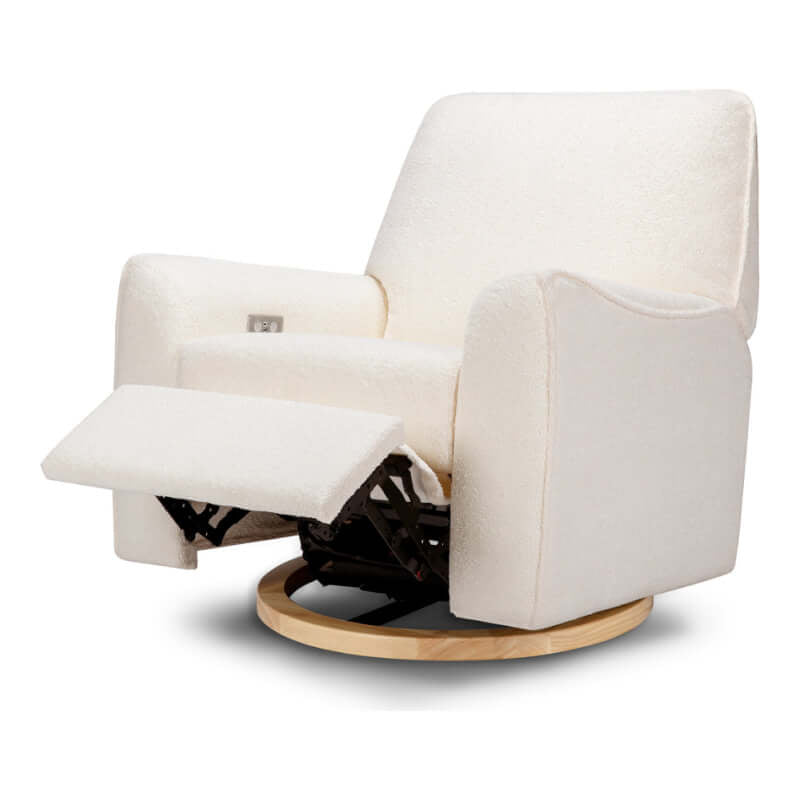 Babyletto Sunday Power Recliner and Swivel Glider - Chantilly Fleece with Light Wood Base