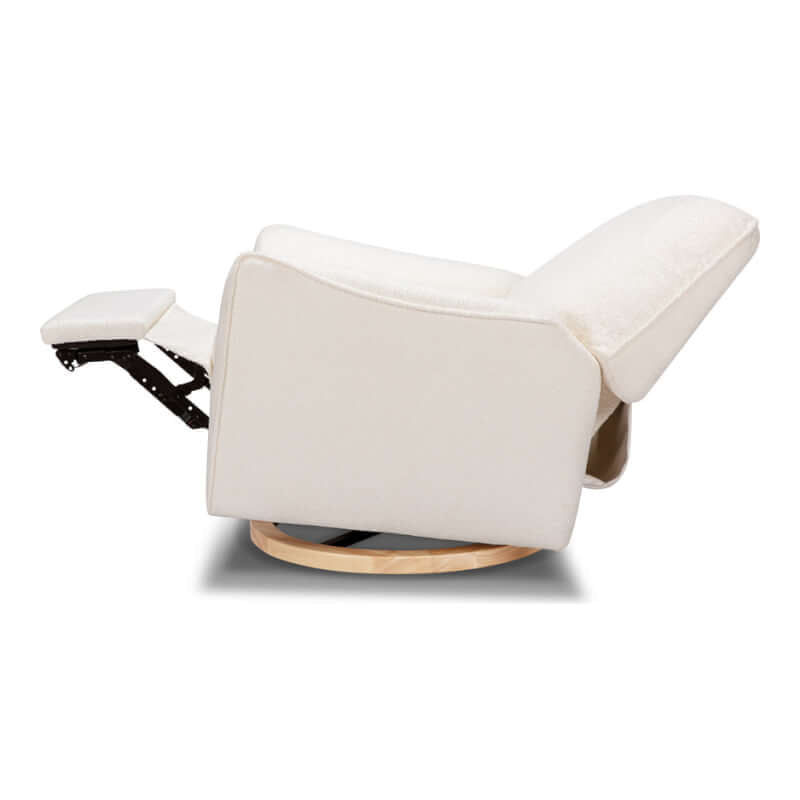 Babyletto Sunday Power Recliner and Swivel Glider - Chantilly Fleece with Light Wood Base