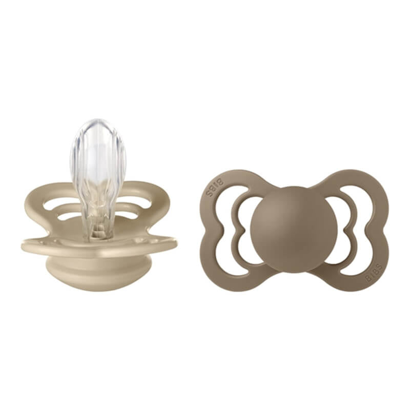BIBS Supreme Symmetrical Silicone Pacifier - Vanilla/Dark Oak (2-Pack)
