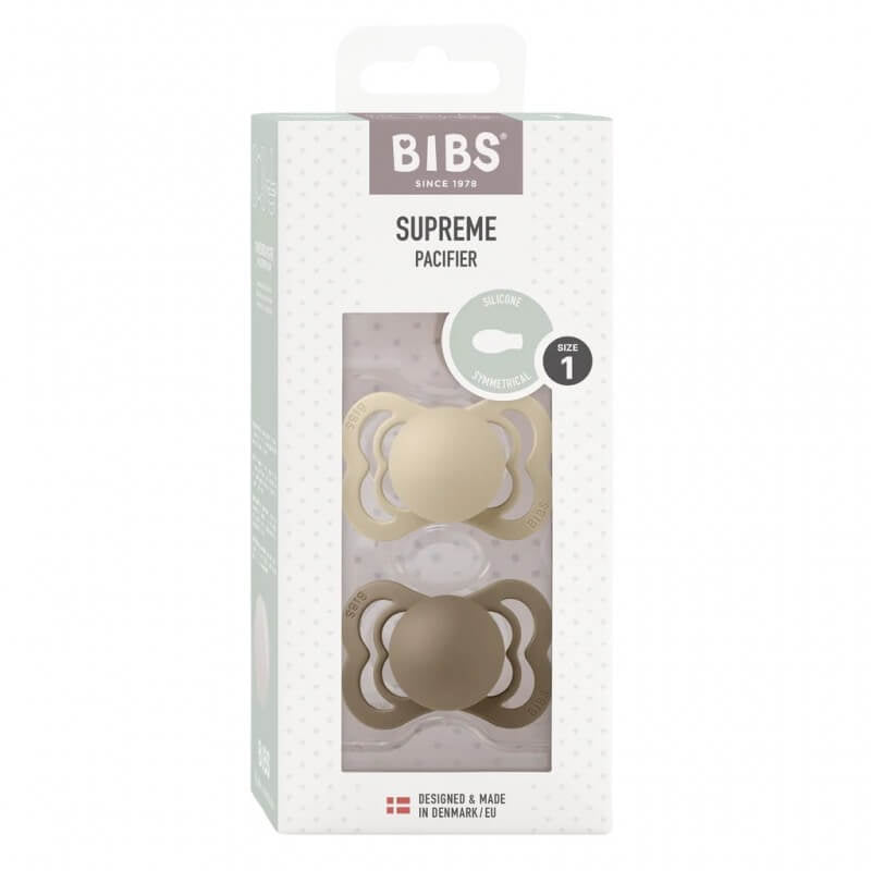 BIBS Supreme Symmetrical Silicone Pacifier - Vanilla/Dark Oak (2-Pack)