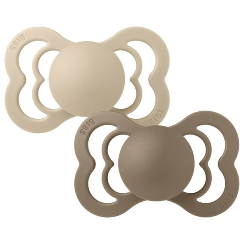BIBS Supreme Symmetrical Silicone Pacifier - Vanilla/Dark Oak (2-Pack)