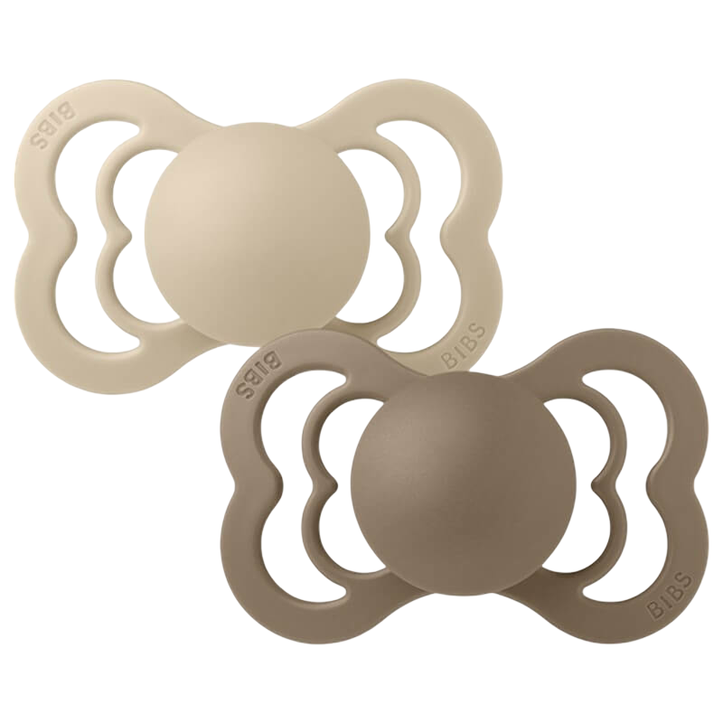 BIBS Supreme Symmetrical Silicone Pacifier - Vanilla/Dark Oak (2-Pack)