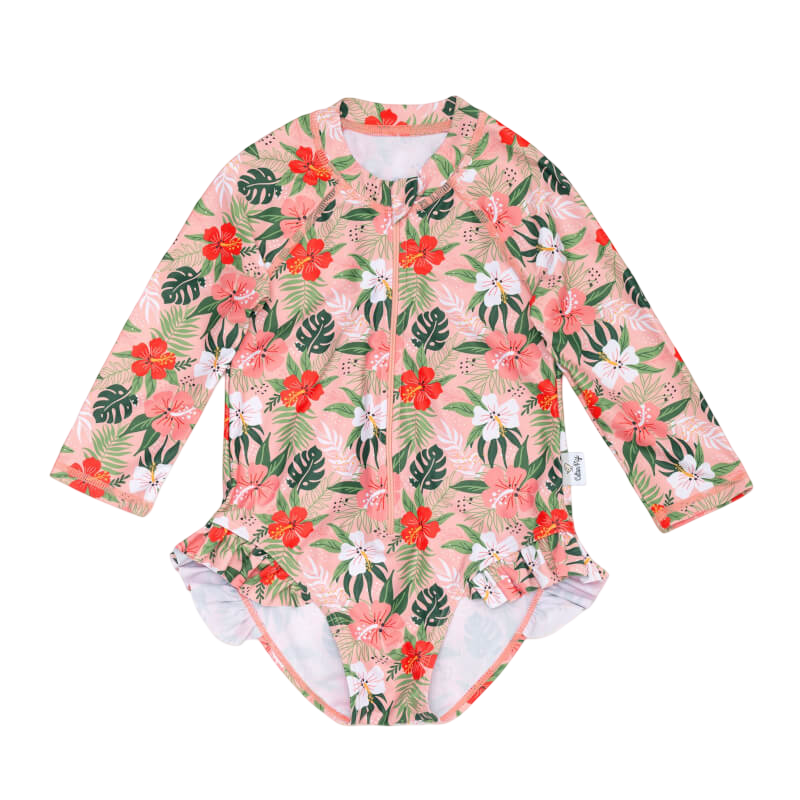 Cotton Pigs Tropical Hibiscus Rash Guard Baby Toddler Swimsuit