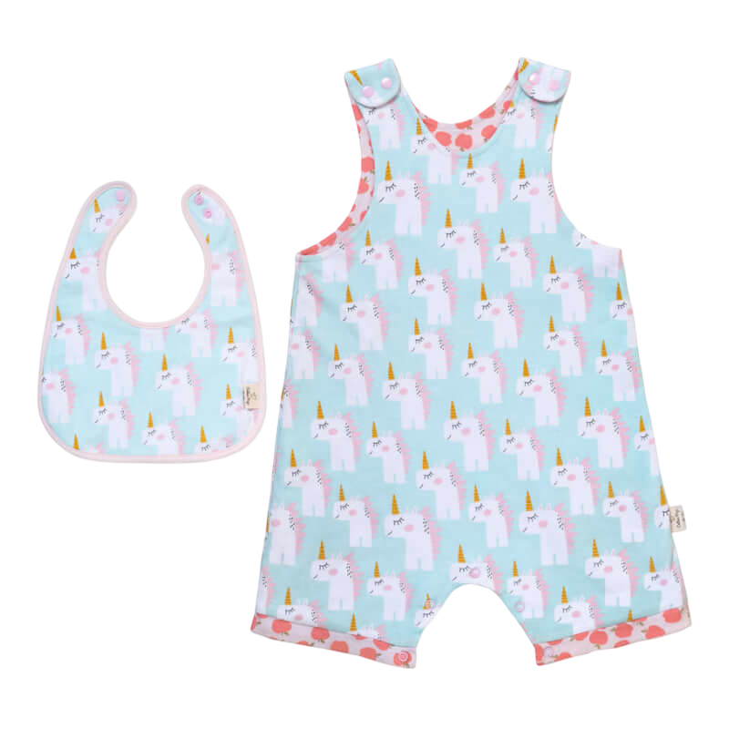 Cotton Pigs Unicorn and Apples Bib Set