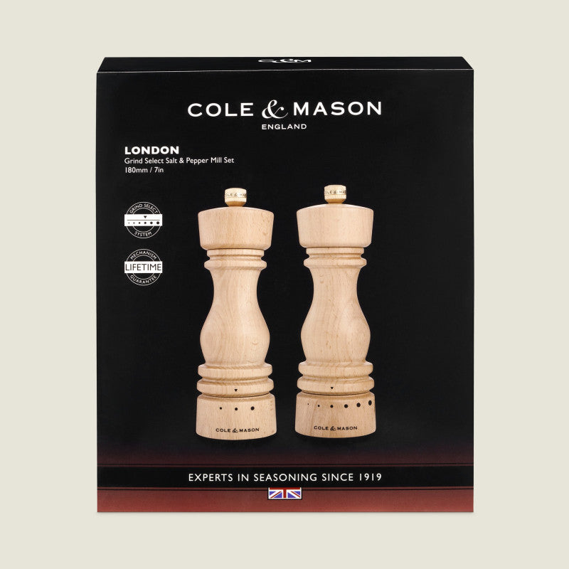 Cole & Mason London 180mm/ 7in Natural Beech Grind Select Gift Set